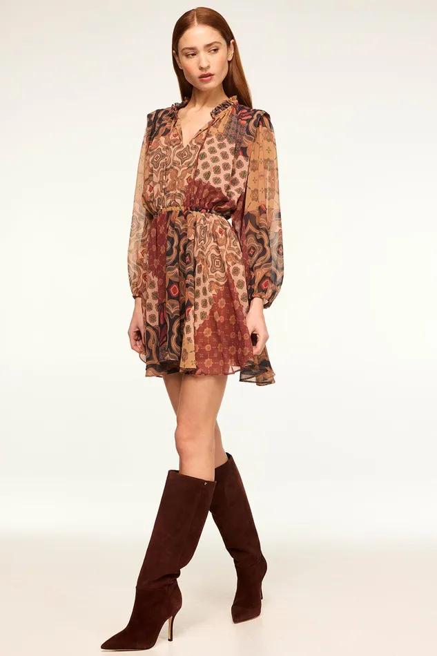 Women MISA Los Angeles Dresses MOLLY DRESS Surreal Patchwork Chiffon