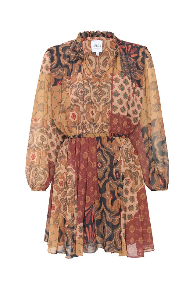 Women MISA Los Angeles Dresses MOLLY DRESS Surreal Patchwork Chiffon