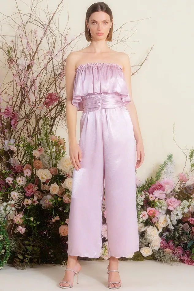 Women MISA Los Angeles Exclusives DIANDRA JUMPSUIT Pink Satin