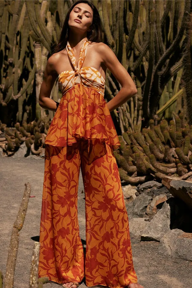 Women MISA Los Angeles Matching Sets FREDA PANT Atlas Floral Persimmon