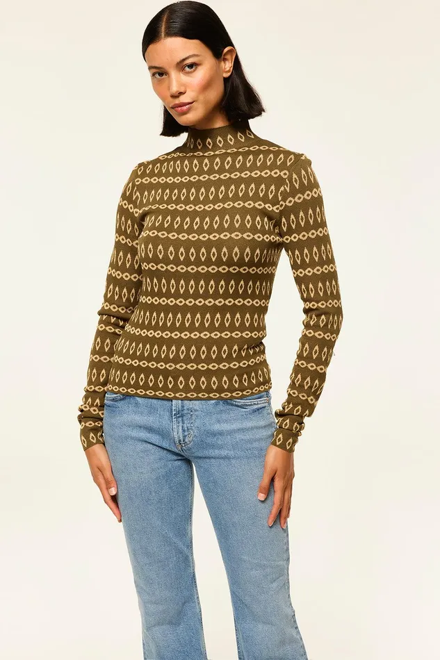 Women MISA Los Angeles Matching Sets RIVER TOP Olive Geo Stripe