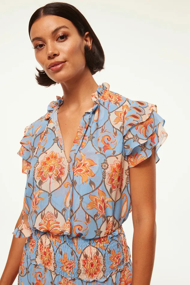 Women MISA Los Angeles Tops MARIA TOP Caged Floral