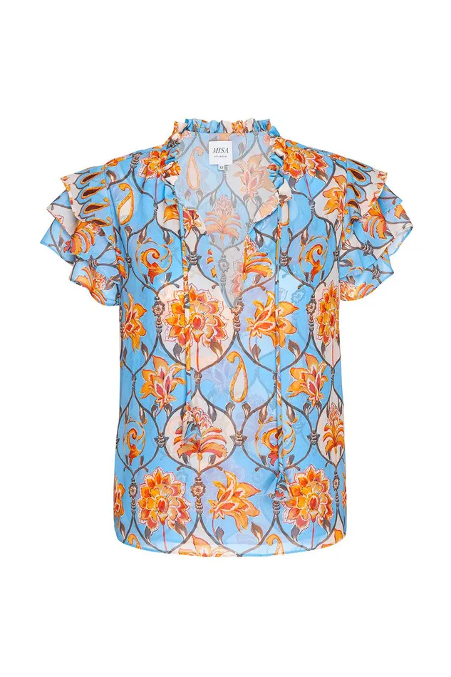 Women MISA Los Angeles Tops MARIA TOP Caged Floral