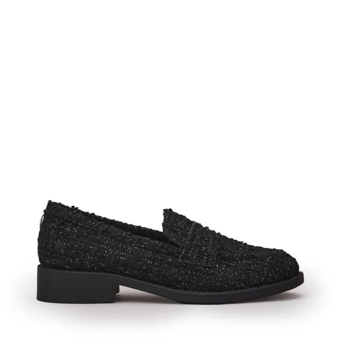 Women Moda In Pelle Brogues And Loafers Danna Black Textile