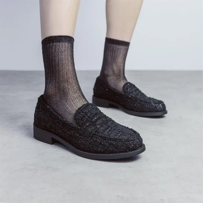 Women Moda In Pelle Brogues And Loafers Danna Black Textile