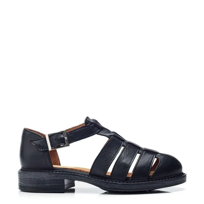 Women Moda In Pelle Flat Sandals Shoon Sh Imari Black Leather
