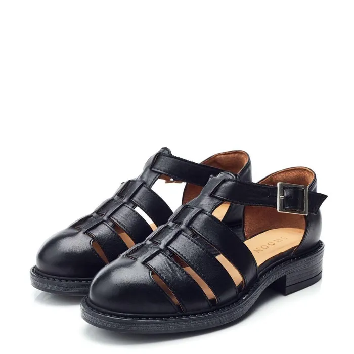 Women Moda In Pelle Flat Sandals Shoon Sh Imari Black Leather