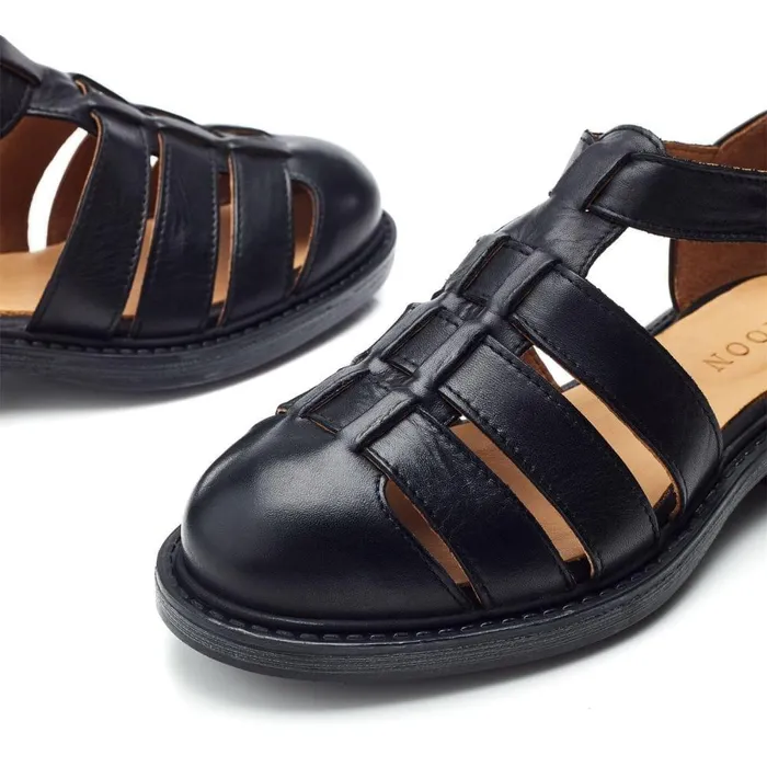 Women Moda In Pelle Flat Sandals Shoon Sh Imari Black Leather