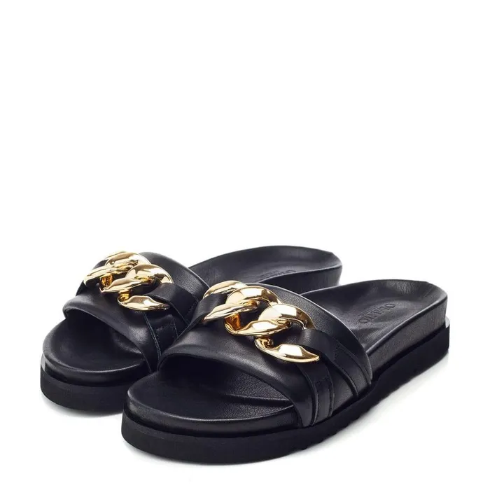 Women Moda In Pelle Flatform Sandals Bsoleful BChainer Black Leather