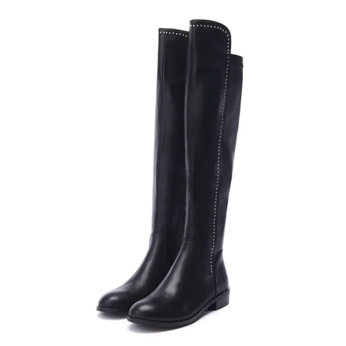 Women Moda In Pelle Knee High Boots Salman Black Porvair