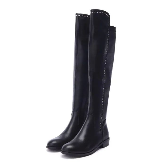 Women Moda In Pelle Knee High Boots Salman Black Porvair