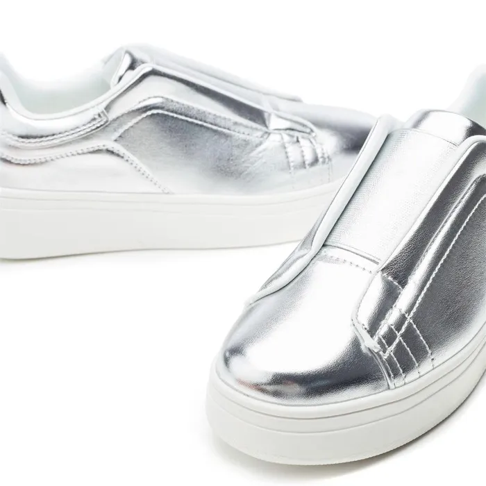 Women Moda In Pelle SlipOn Trainers Adaline Silver Porvair