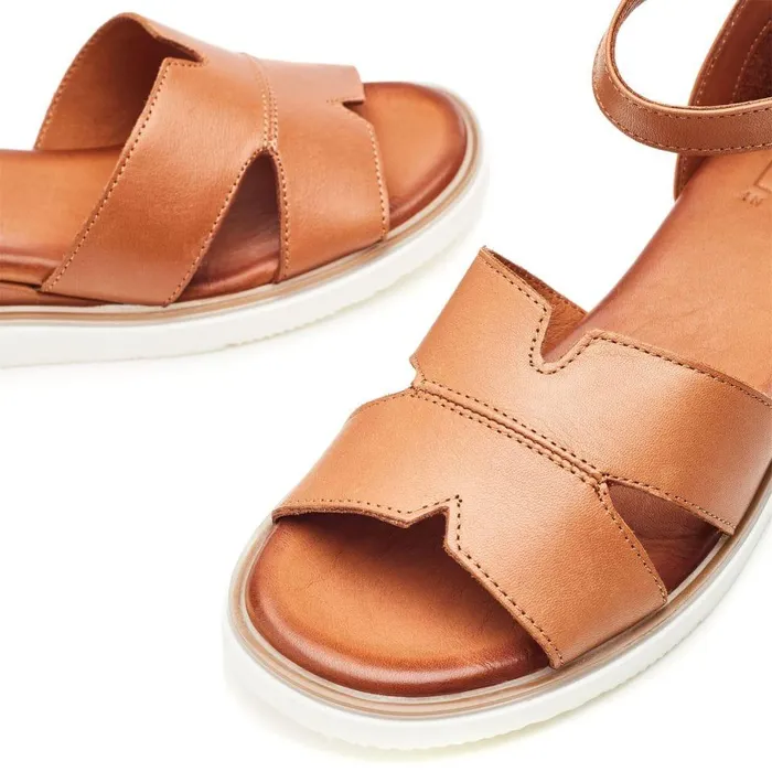 Women Moda In Pelle Wedge Sandals Emika Tan Leather