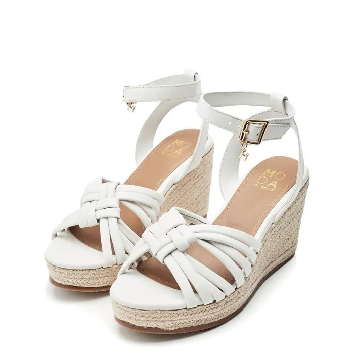 Women Moda In Pelle Wedge Sandals Rhina White Leather