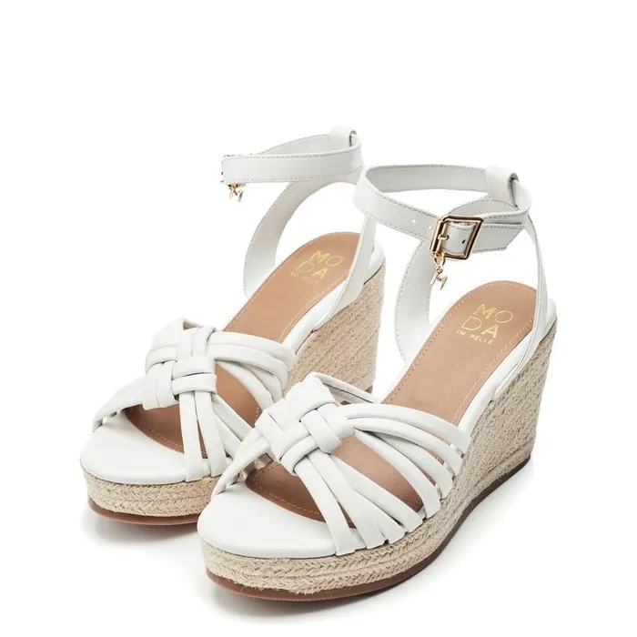 Women Moda In Pelle Wedge Sandals Rhina White Leather