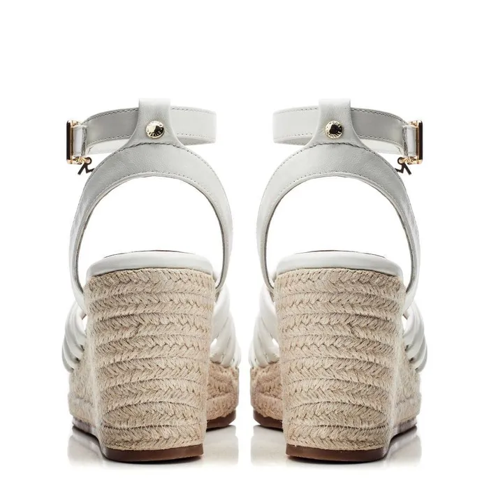 Women Moda In Pelle Wedge Sandals Rhina White Leather