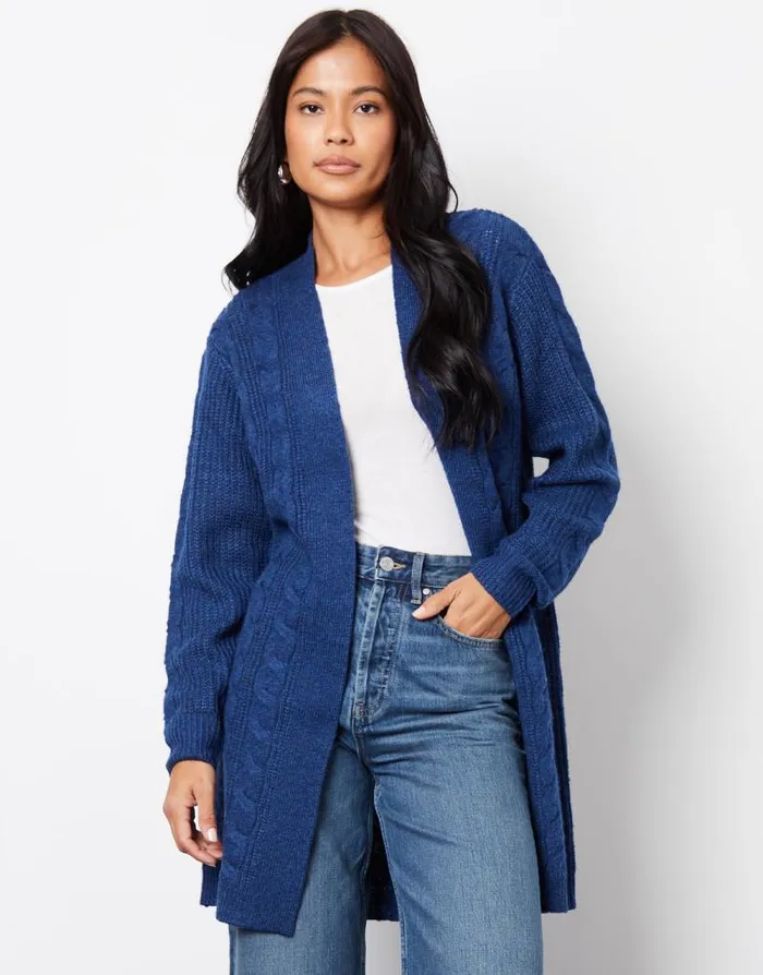 Women Navy Cable Knit Cardigan Threadbare Cardigans