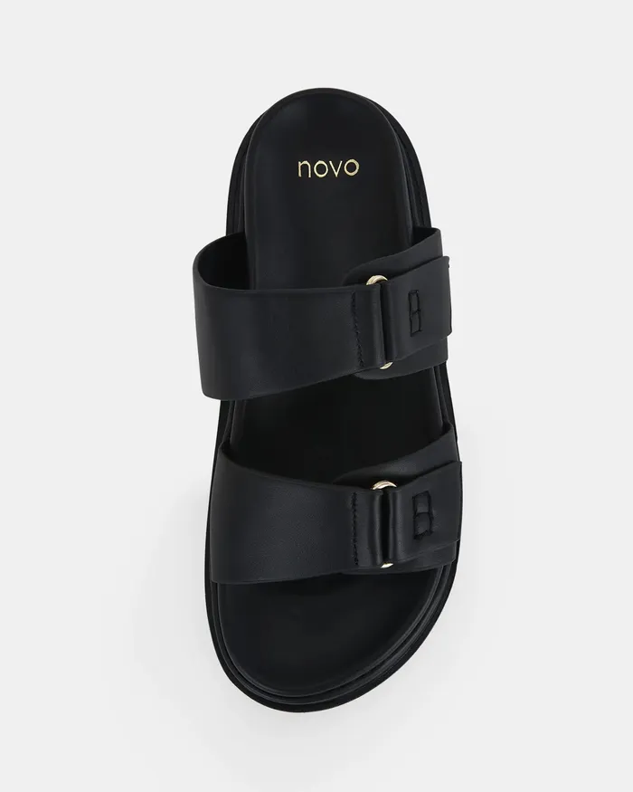 Women NOVO Shoes SANTENA BLACK Sandals Flat Sandals