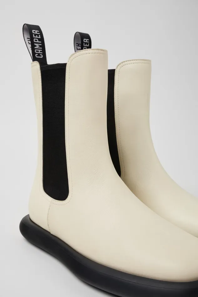Women Onda White Leather Boots Camper Ankle Boots