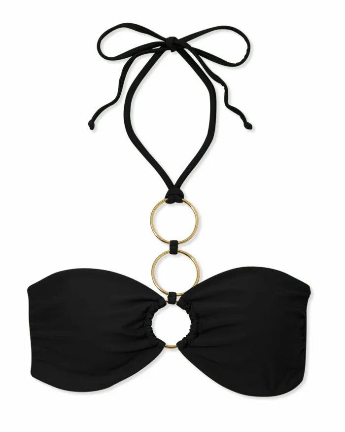 Women Pearl Halter Bikini Top Black Ramy Brook Swimwear