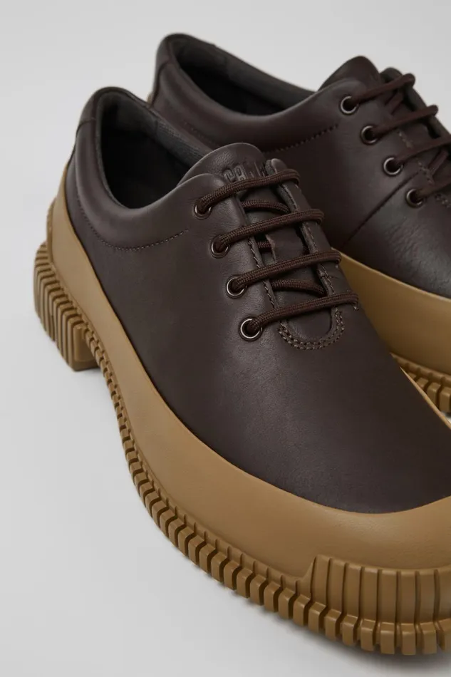 Women Pix Brown Leather Laceup Shoes Camper Formal Shoes