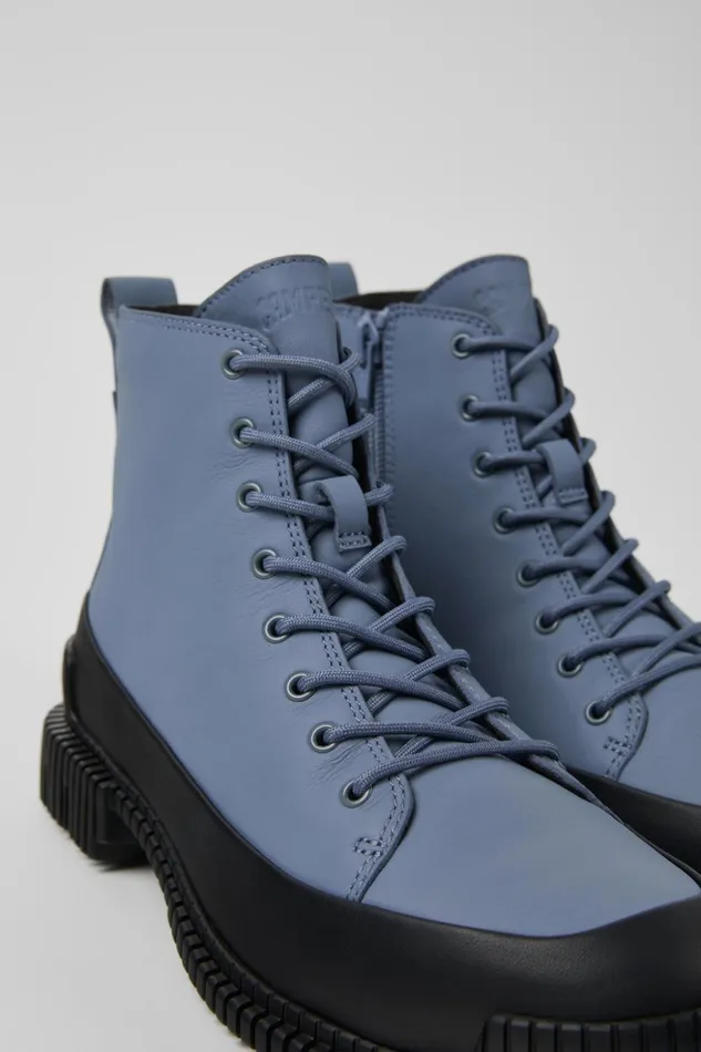 Women Pix Gray And Black Leather Ankle Boots Camper Ankle Boots