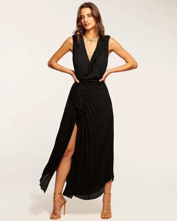 Women Poppy VNeck Midi Dress Black Ramy Brook Dresses