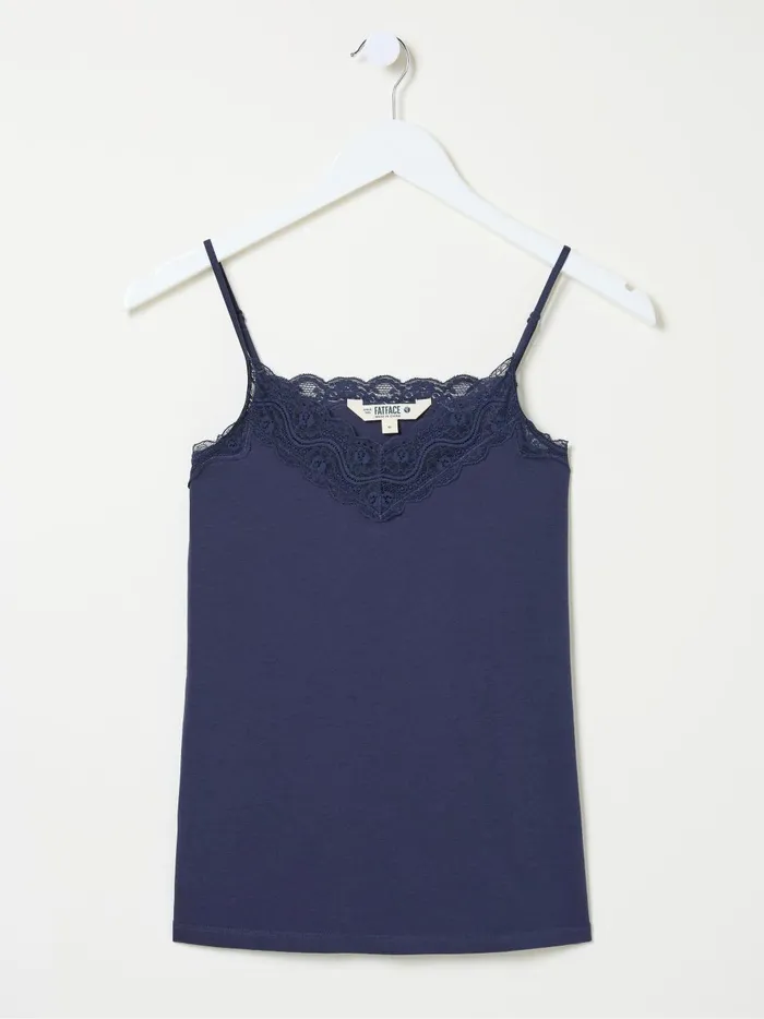 Women Pyjamas and Nightwear Fat Face Blue VNeck Lace Vest