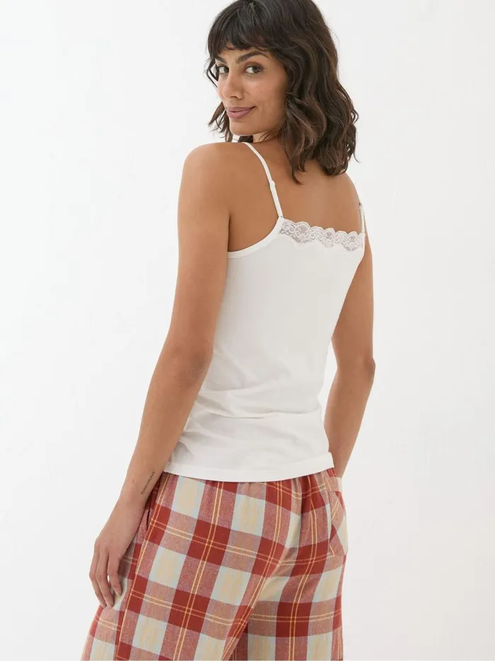 Women Pyjamas and Nightwear Fat Face Cream VNeck Lace Vest