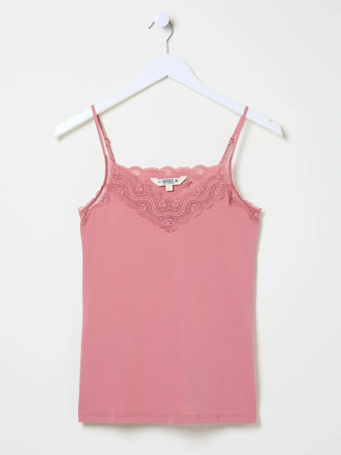 Women Pyjamas and Nightwear Fat Face Pink VNeck Lace Vest