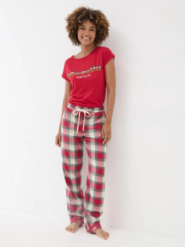 Women Pyjamas and Nightwear Fat Face Red Eva Family Check Pyjama Bottoms