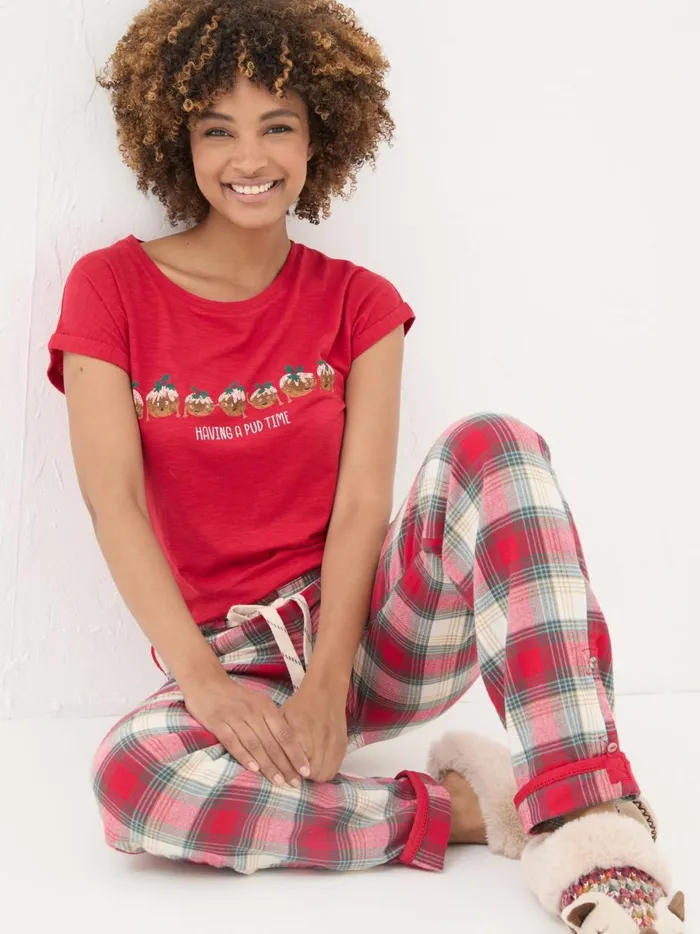 Women Pyjamas and Nightwear Fat Face Red Eva Family Check Pyjama Bottoms