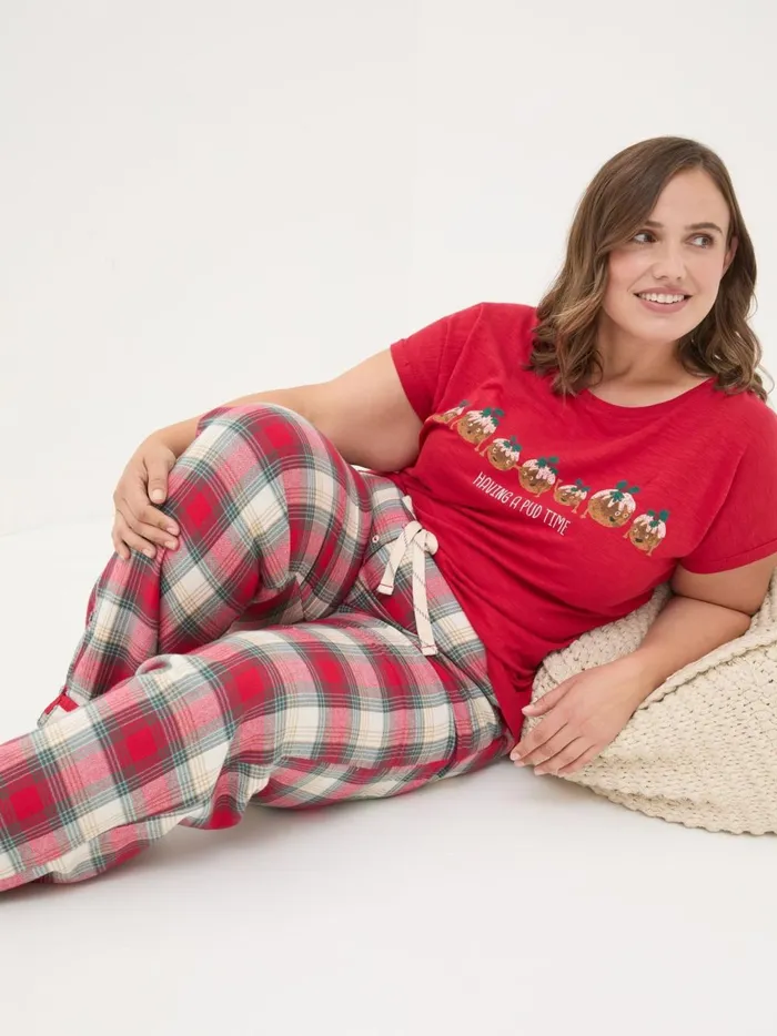 Women Pyjamas and Nightwear Fat Face Red Eva Family Check Pyjama Bottoms