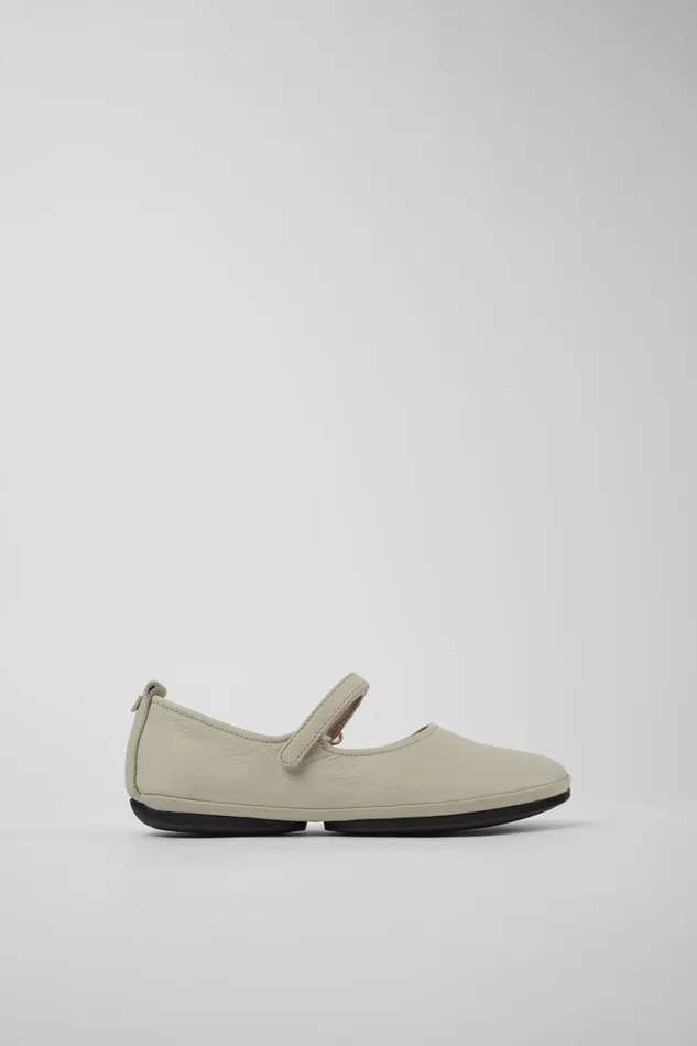 Women Right Gray Leather Mary Jane Camper Ballerinas Women Right Gray Leather Mary Jane Camper Ballerinas
