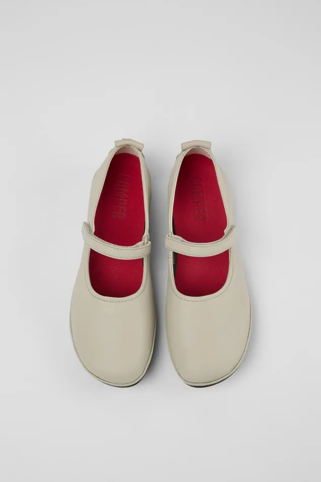 Women Right Gray Leather Mary Jane Camper Ballerinas Women Right Gray Leather Mary Jane Camper Ballerinas