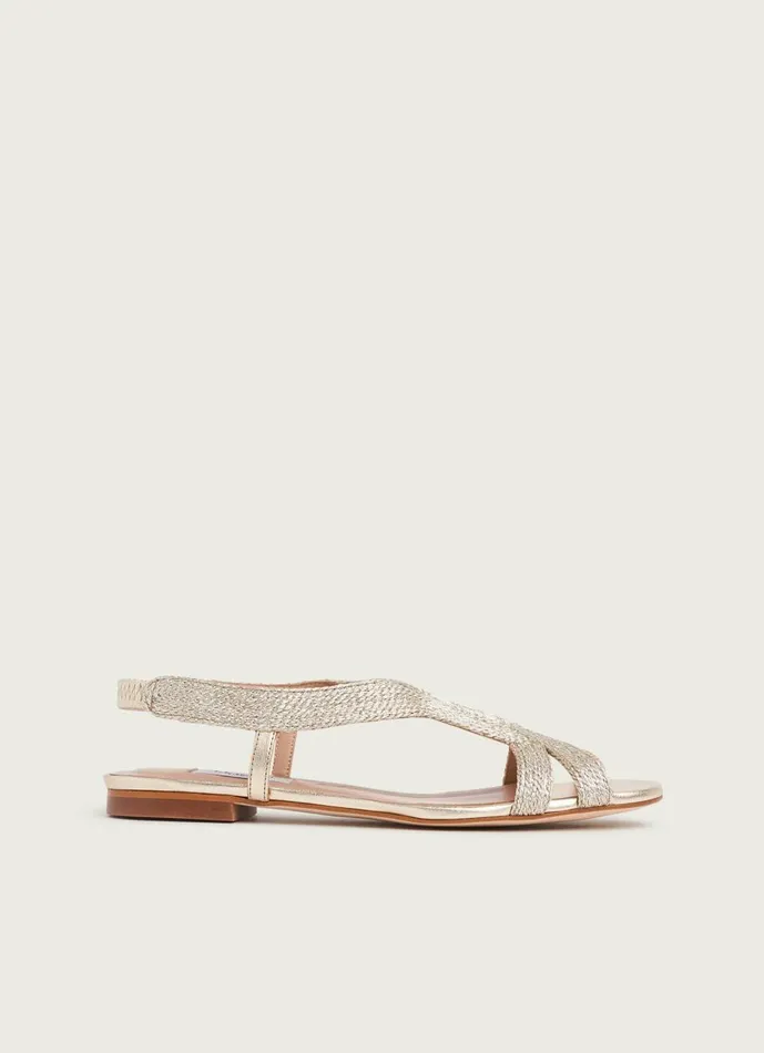Women Sandals LKBennett Renee Gold Rope Flat Sandals Gold