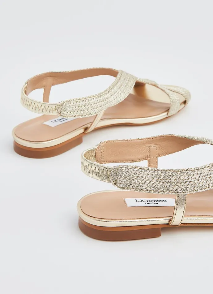 Women Sandals LKBennett Renee Gold Rope Flat Sandals Gold Women Sandals LKBennett Renee Gold Rope Flat Sandals Gold