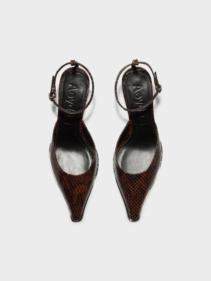 Women Sarina SnakeEffect Leather AnkleStrap Pumps Aeyde Pumps