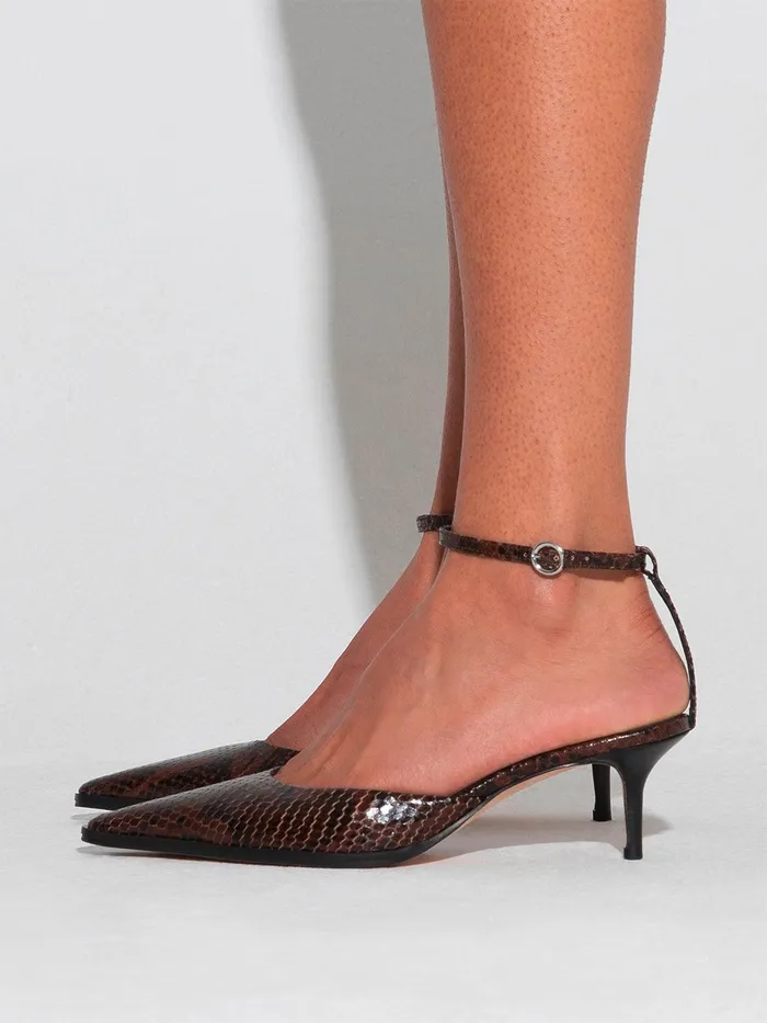 Women Sarina SnakeEffect Leather AnkleStrap Pumps Aeyde Pumps