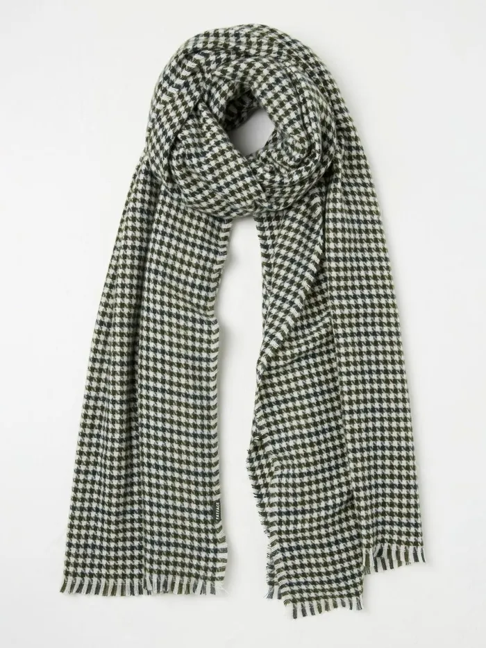 Women Scarves Fat Face Green Houndstooth Scarf