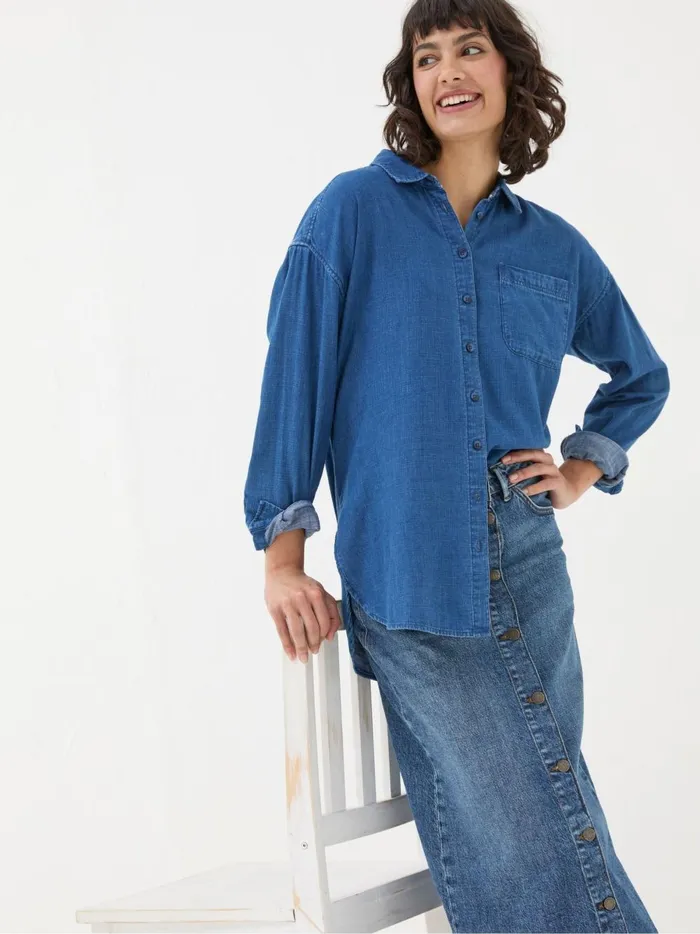 Women Shirts and Blouses Fat Face Carolin Blue Denim Shirt