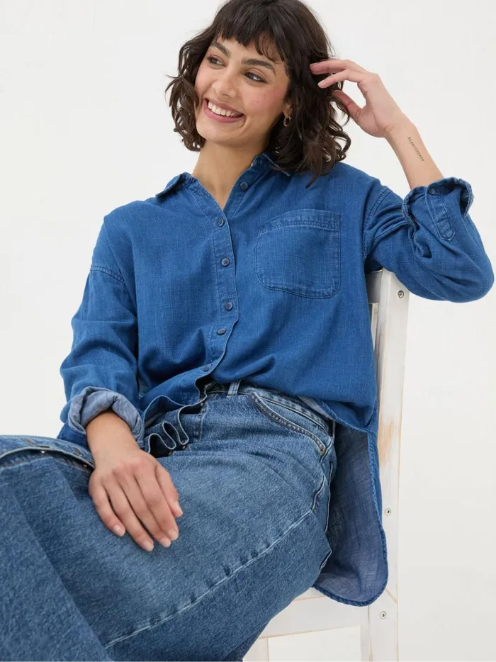 Women Shirts and Blouses Fat Face Carolin Blue Denim Shirt