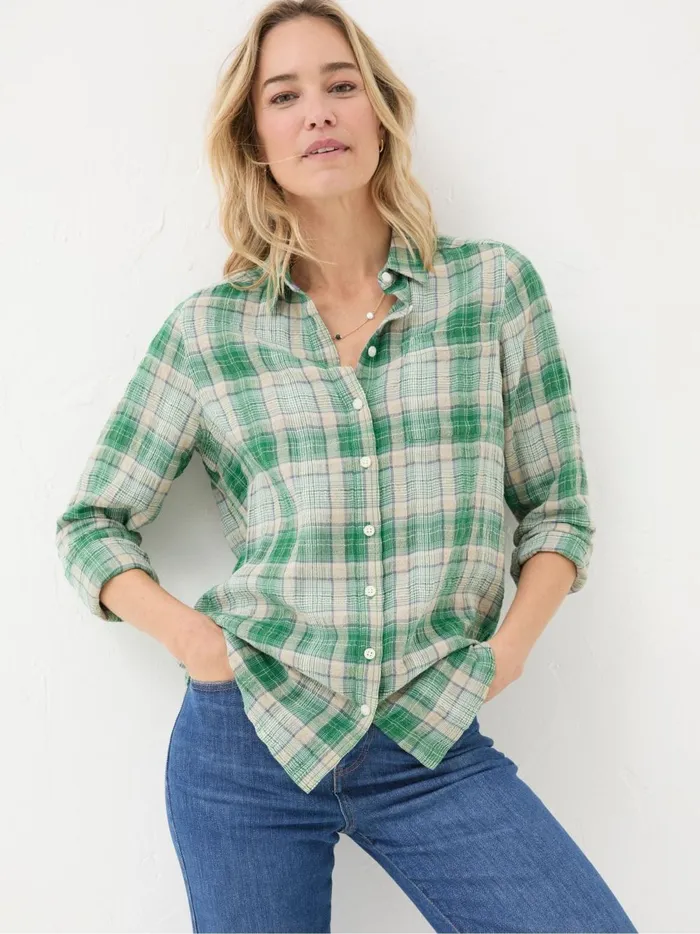 Women Shirts and Blouses Fat Face Olivia Black Waffle Check Shirt