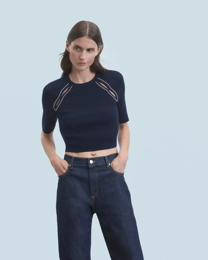 Women Shirts TShirts and Tops From Future Embroidery Short Sleeve Top Navy