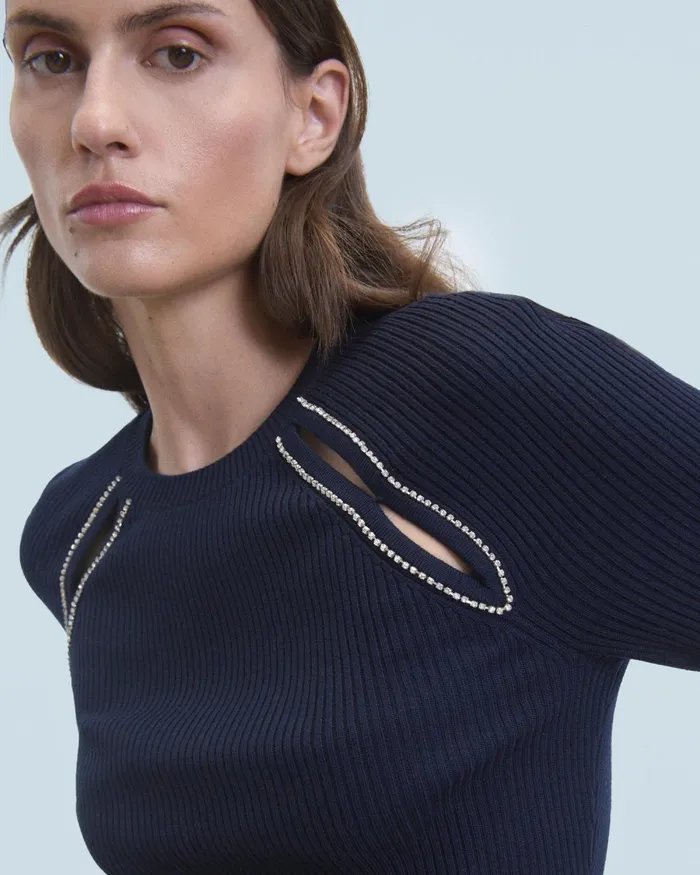 Women Shirts TShirts and Tops From Future Embroidery Short Sleeve Top Navy