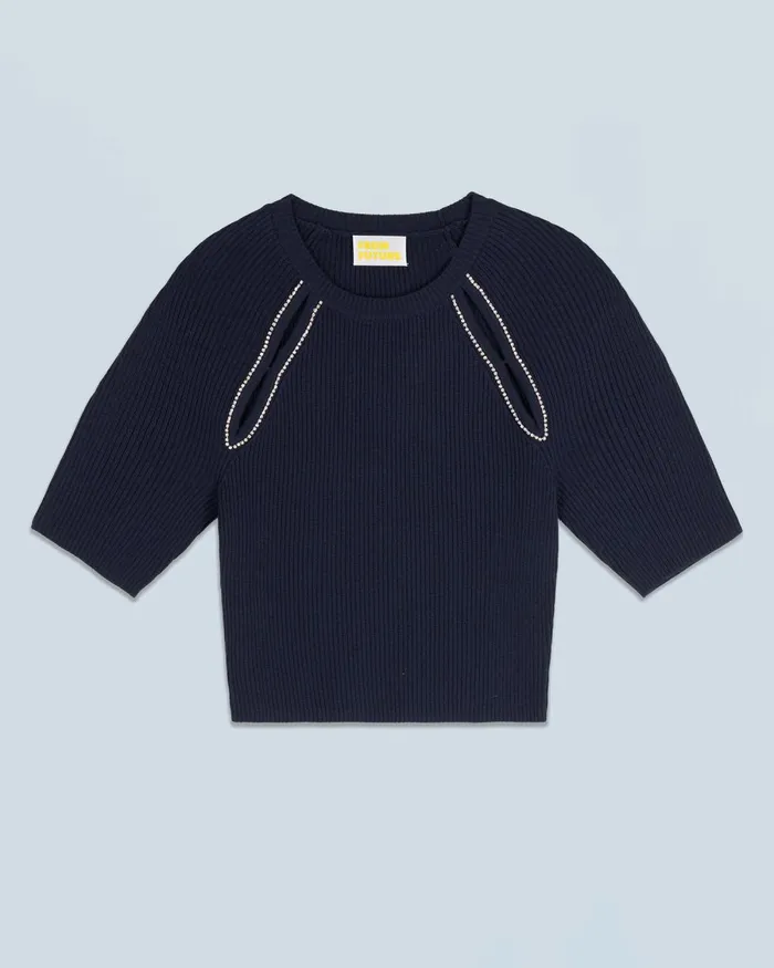 Women Shirts TShirts and Tops From Future Embroidery Short Sleeve Top Navy