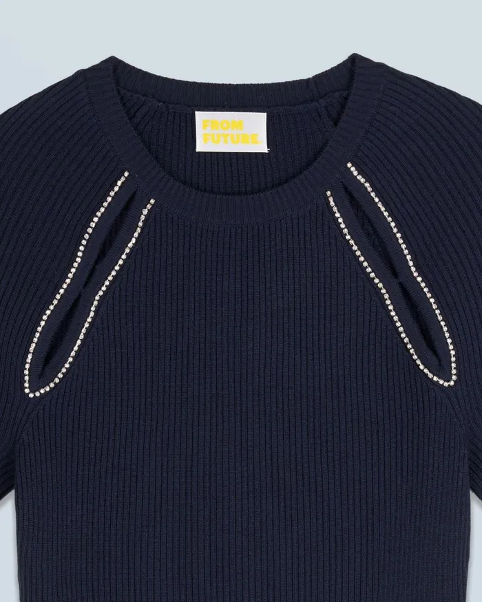 Women Shirts TShirts and Tops From Future Embroidery Short Sleeve Top Navy