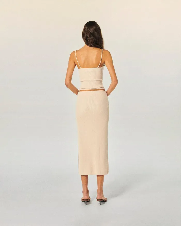 Women Shirts TShirts and Tops From Future Pearl Strap Tank Top Light Beige