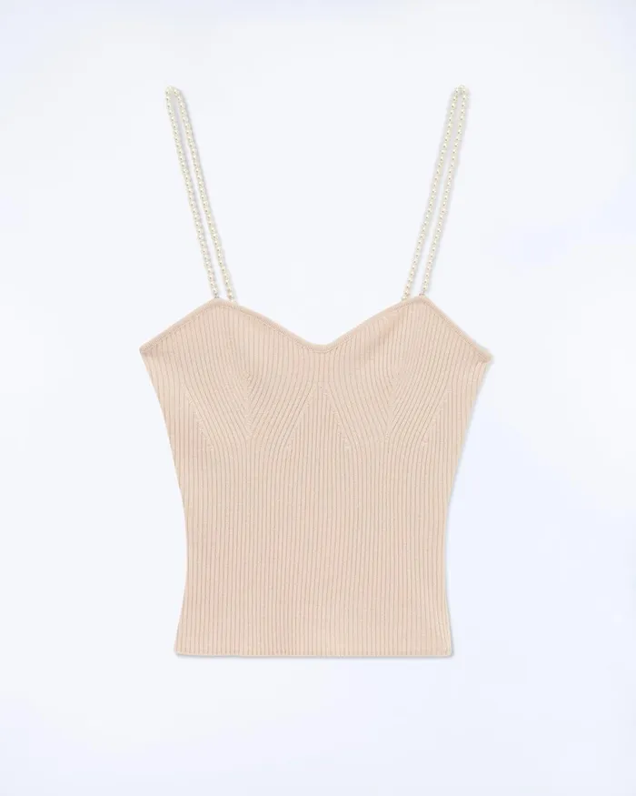 Women Shirts TShirts and Tops From Future Pearl Strap Tank Top Light Beige