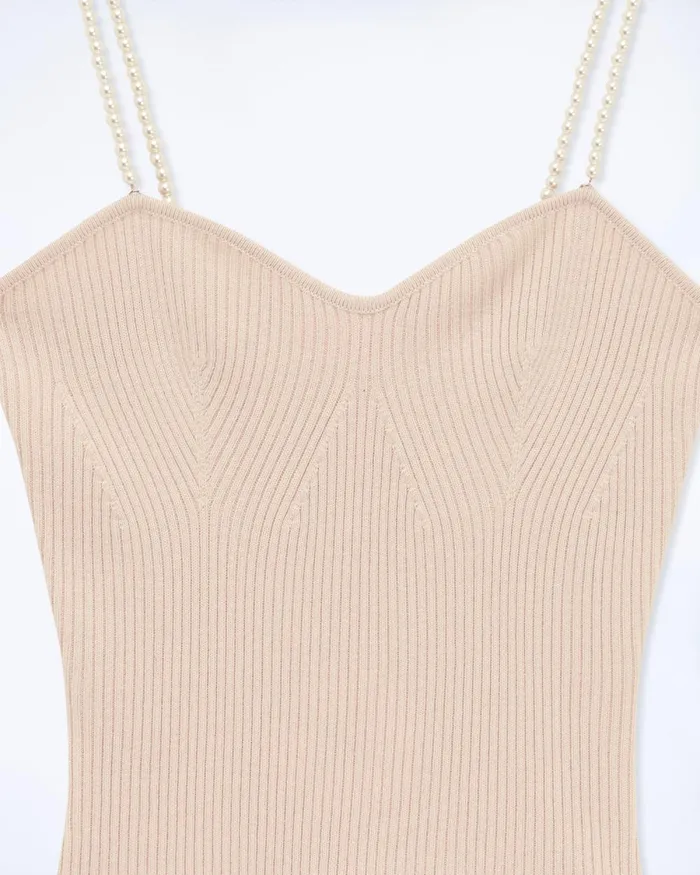 Women Shirts TShirts and Tops From Future Pearl Strap Tank Top Light Beige